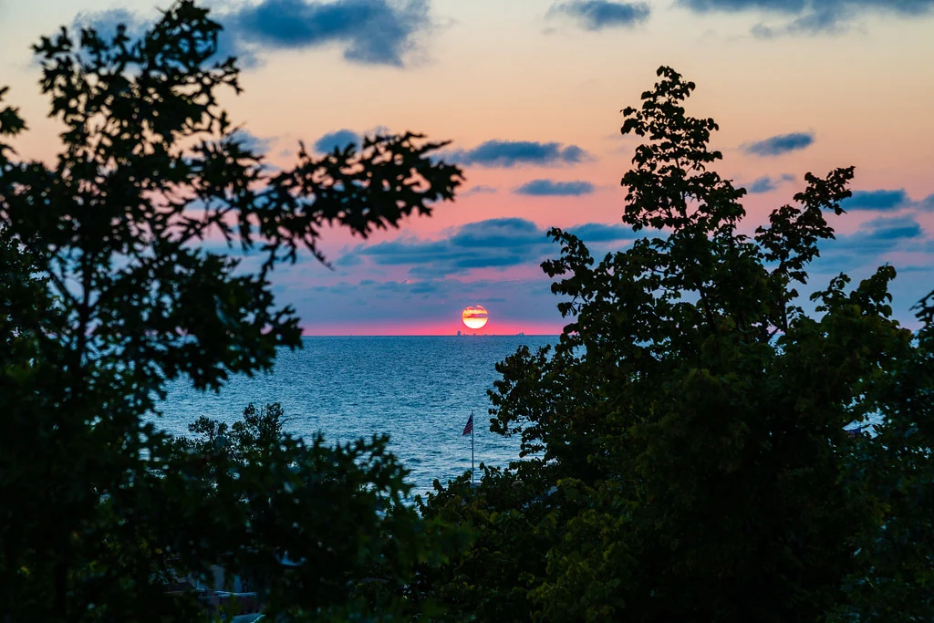Sunset over Lake Michigan from Devils Slide in Indiana Dunes State Park.