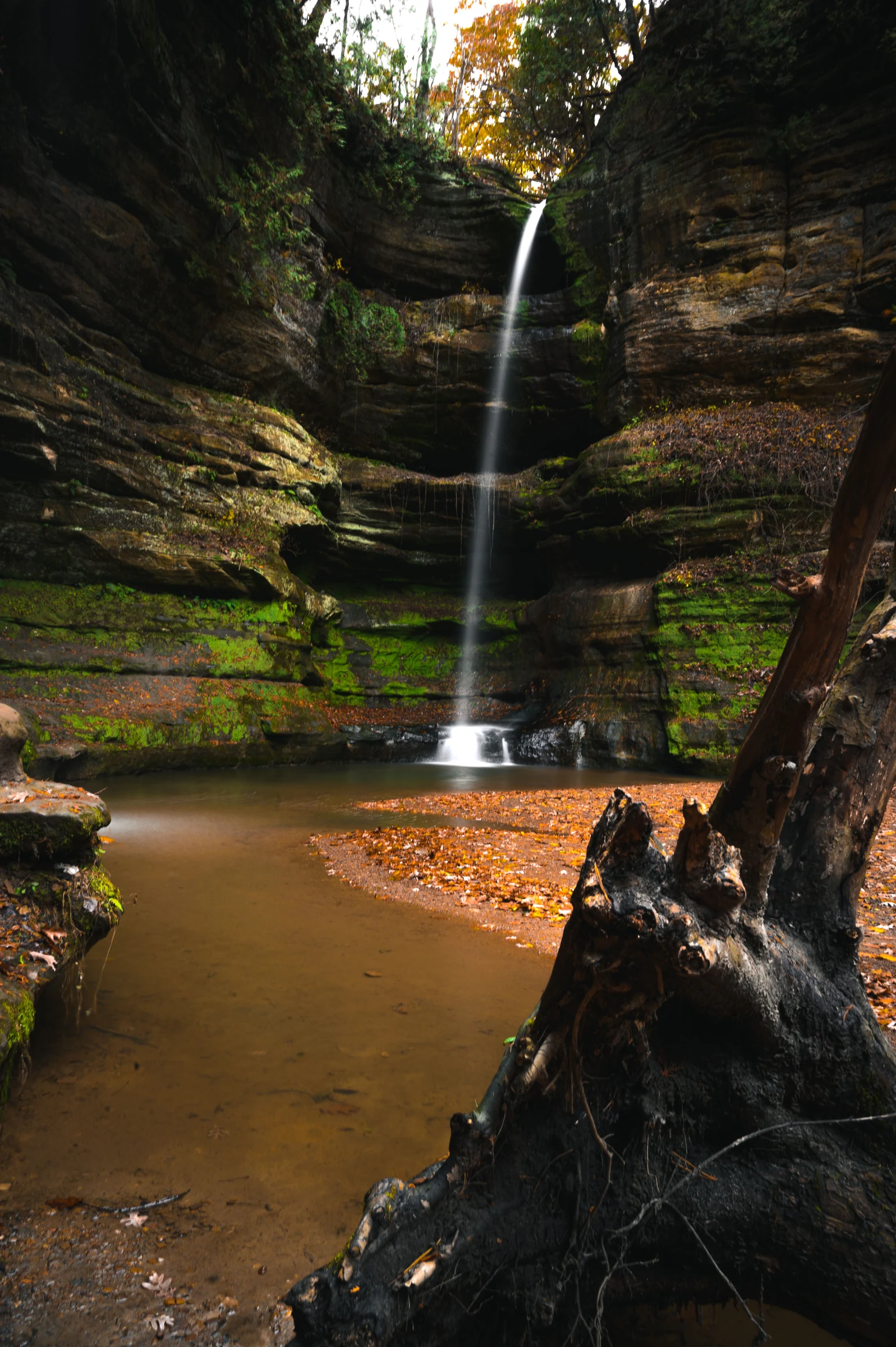 Waterfall descending into Matthiessen's sandstone canyon.